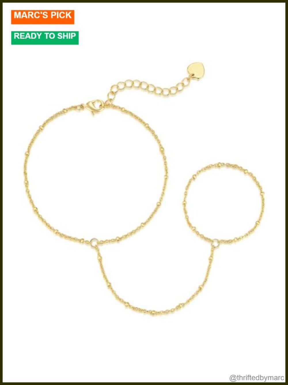14K Gold Plated Chain Bracelet Hand Chain with Ring Lobster Clasp